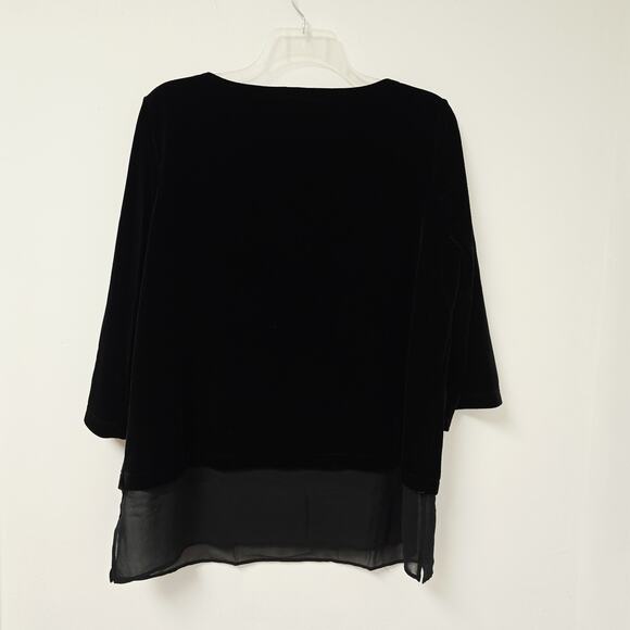 Chicos Travelers Top Size 3 XL Velvet Blouse Chiffon Hemline 3/4 Sleeve NWT - Picture 3 of 13